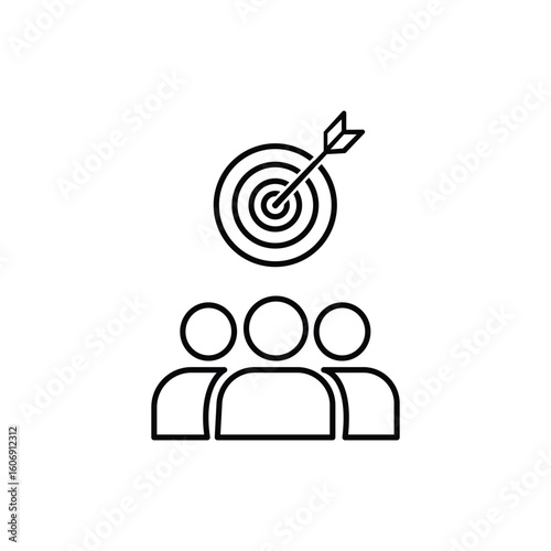 Target group people icon vector in outline style representing audience marketing focus strategy customers segmentation business plan or group targeting

