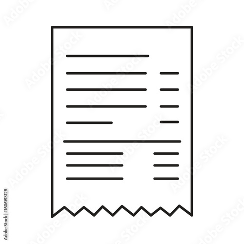 Paper receipt or bill document vector outline icon representing invoice transaction payment proof record financial accounting or purchase confirmation
