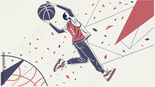 Basketball player in action vector illustration for sports themed design and promotional content creation use