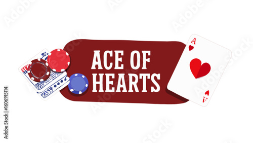 Ace of hearts card game illustration with poker chips and playing cards for casino and gambling theme design