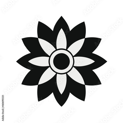 Monochromatic geometric flower design with radial symmetry and contrasting petals