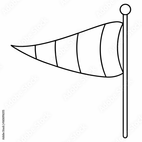 Black outline windsock on white background wind direction flag