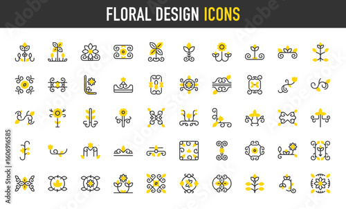 Set of Floral design vector stroke icons. such as Floral Design illustration.	
