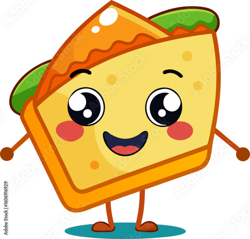 Smiling lasagna slice with cartoon face