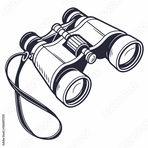 Vintage style binoculars with a strap on a white background optical instrument magnification