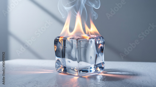 Burning ice cube stock photo for sale fire and ice concept melting ice cube image