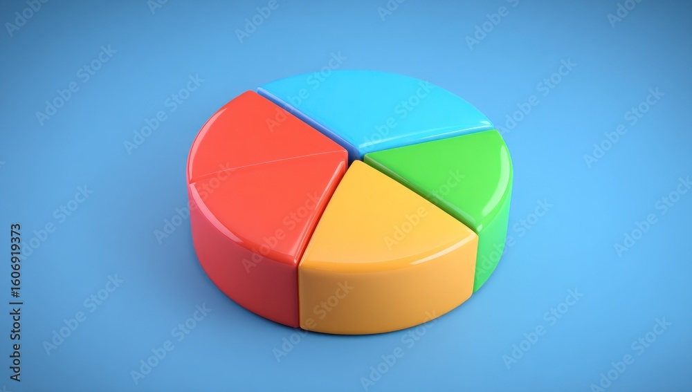 Obraz premium Colorful pie chart graphic on a light blue background.