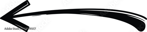 A black arrow pointing left with a curved line and a thick end on a white background illustration