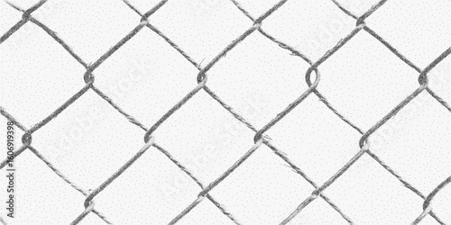 Fence made of metal. Handmade stipple sketch with dotted halftone texture, grainy photocopy paper and threshold contrast.