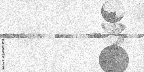 Blurry image of a white background with a black circle. Grainy halftone artwork with simple stipple shading, retro copy machine texture and sharp threshold edges.