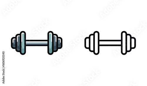 Cartoon Dumbbell Weights Set with Color and Line Art Versions for Gym or Fitness Concepts