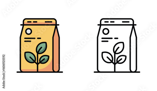 Seed Packet Icon Set Agriculture and Gardening Related Conceptual Illustration with Color and Line Variations