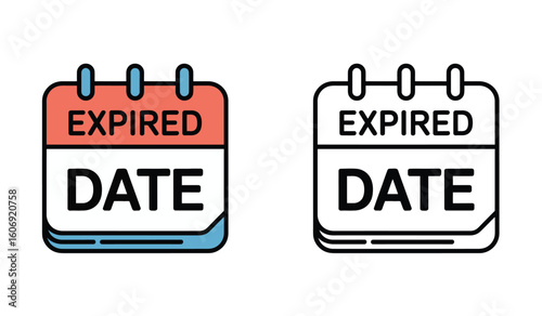 Expired Date Calendar Icons Representing Timelines and Deadlines with Color and Black and White Versions