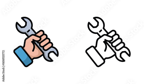Cartoon Hand Gripping a Wrench with Confidence and Control in Two Variations