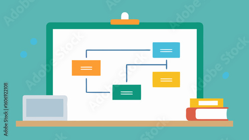 Cartoon Classroom with Whiteboard Showing Flowchart