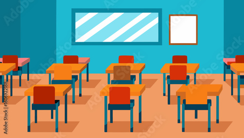 exam classroom setup desks papers organized quiet test