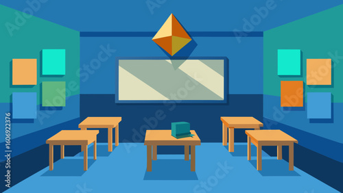 low poly classroom with minimal 3d elements