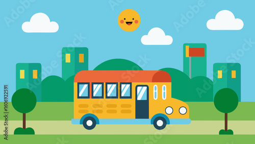 school bus arriving children education transport fun
