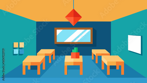 low poly classroom with minimal 3d elements