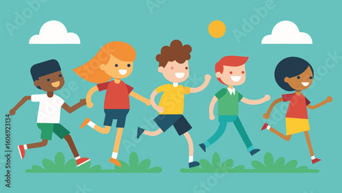 students playing during recess flat style