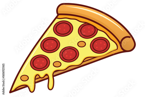 Cartoon Pepperoni Pizza Slice with Melting Cheese Illustration