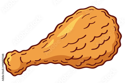 Crispy Golden Fried Chicken Leg Cartoon Illustration Isolated on White Backdrop