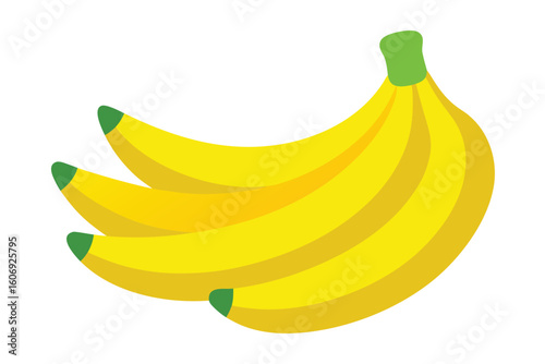 Illustration of Ripe Yellow Bananas with Green Tips on a White Surface