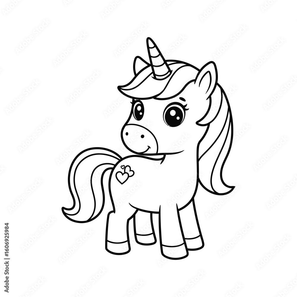 Fototapeta premium Cute Unicorn Coloring Page Adorable Cartoon Unicorn with Hearts Printable