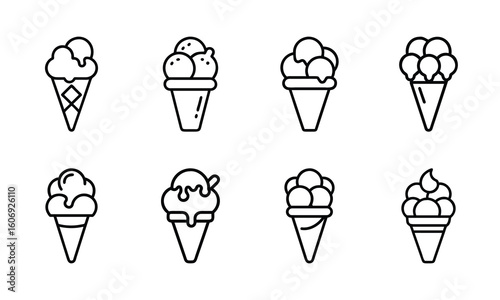 Fast Food Vector Icon Set of Burger, Pizza, French Fries, Hot Dog, Soda, Donut, Ice Cream, Flat Color Illustration for Restaurant Menu, Cafe, Sticker, Social Media, on White Background