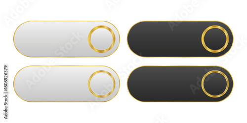 Black, golden and white CTA button template set.