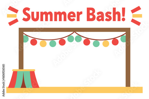 Summer Bash Stage Illustration with Festive Lights and Party Decorations, Ready for Fun