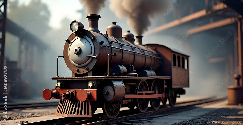 Obraz premium 3D Rendering Rusty train industrial steam-punk background