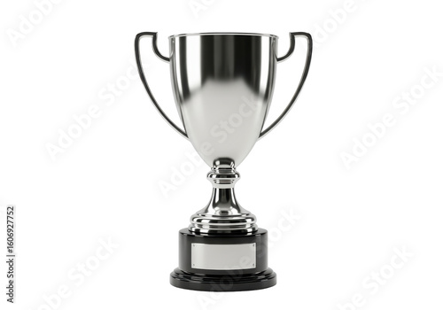 Photos Isolated Realistic Silver Trophy Cup on a Black Pedestal