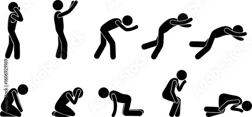 Depressed Stick Figures Showing Sadness, Grief, and Despair in Various Poses