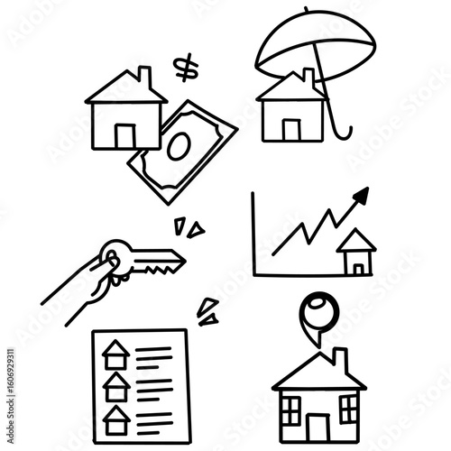 house property rental illustration icon in hand drawn doodle cartoon