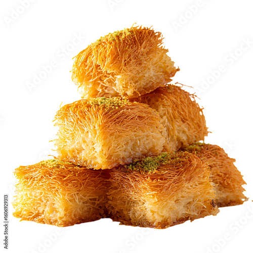 Pile of kataifi greek pastry on transparent background