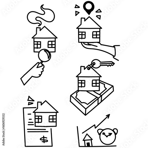 house property rental illustration icon in hand drawn doodle cartoon