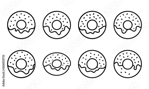 Fast Food Vector Icon Set of Burger, Pizza, French Fries, Hot Dog, Soda, Donut, Ice Cream, Flat Color Illustration for Restaurant Menu, Cafe, Sticker, Social Media, on White Background