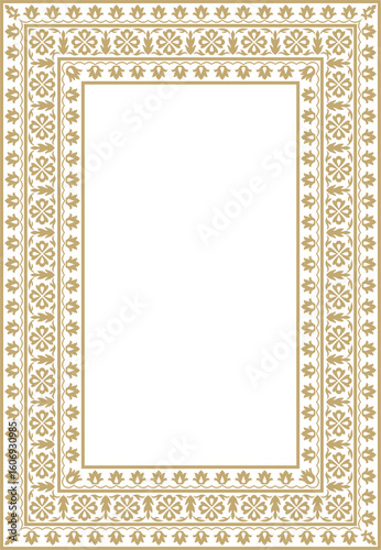 Vector golden square Turkish national ornament. Ottoman border, frame. Ethnic floral rectangle, Seljuk Turks pattern. Decoration of the Sultan's palaces.