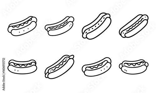 Fast Food Vector Icon Set of Burger, Pizza, French Fries, Hot Dog, Soda, Donut, Ice Cream, Flat Color Illustration for Restaurant Menu, Cafe, Sticker, Social Media, on White Background