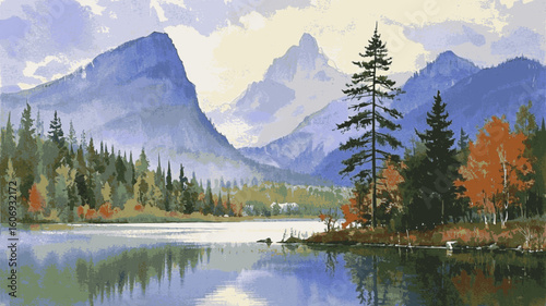 Dale's Whisper Quiet river valley scenery isolated watercolor vector illustration svg