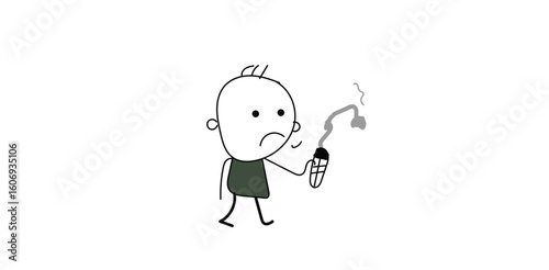 Cartoon stickman happily enjoying ice cream cone representing pleasure satisfaction reward break time and small life joys in casual style
