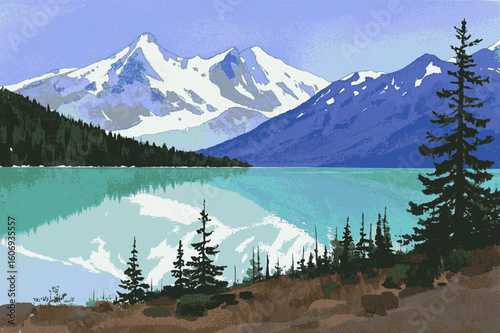 Still-Water Glen Quiet river valley scenery isolated watercolor vector illustration svg
