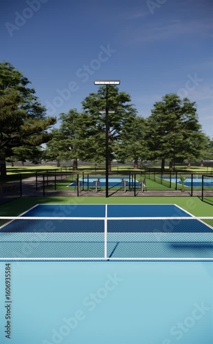Wallpaper Mural Zoom out of empty pickleball tennis courts sport complex. vertical orientation 4k Torontodigital.ca