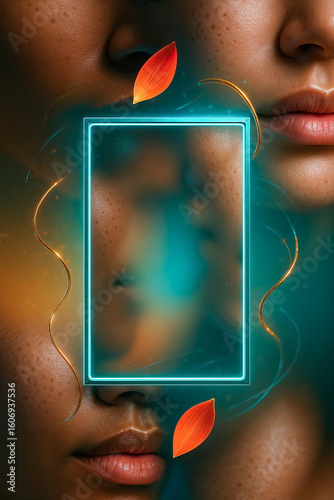 Abstract Neon Frame With Diverse Female Faces