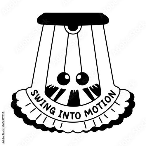 Pendulum stand with swing into motion typography, glyph sticker 
