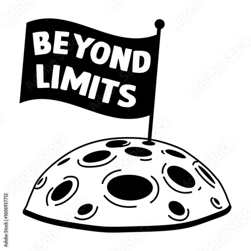 Moon flag with beyond limits typography, glyph sticker 
