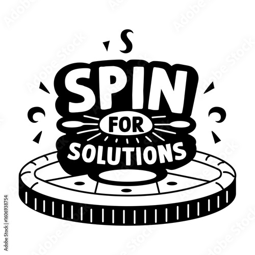 A wheel with spins solutions text, glyph sticker 
