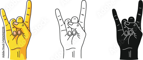 Rock on hand gesture devil horns sign metal hand rock and roll hand sign illustration