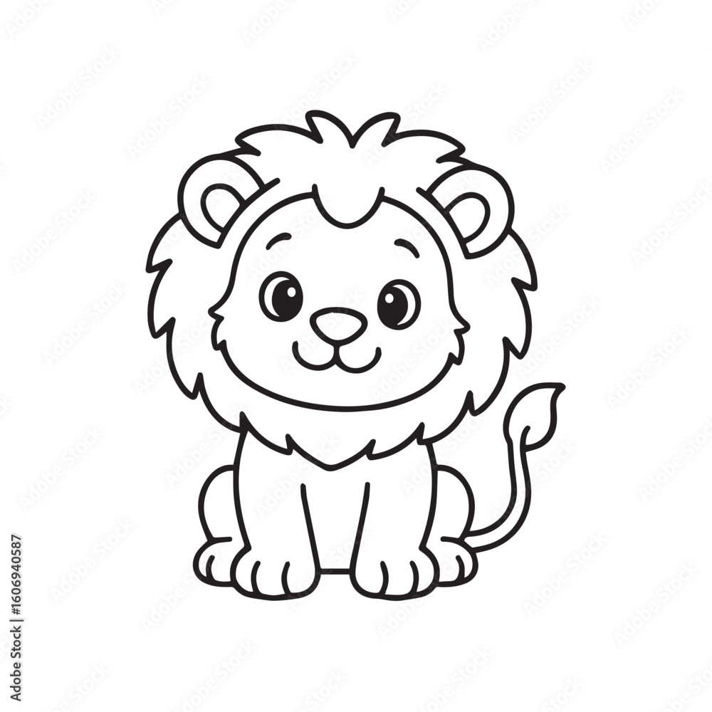 Fototapeta premium Cartoon lion outline vector illustration